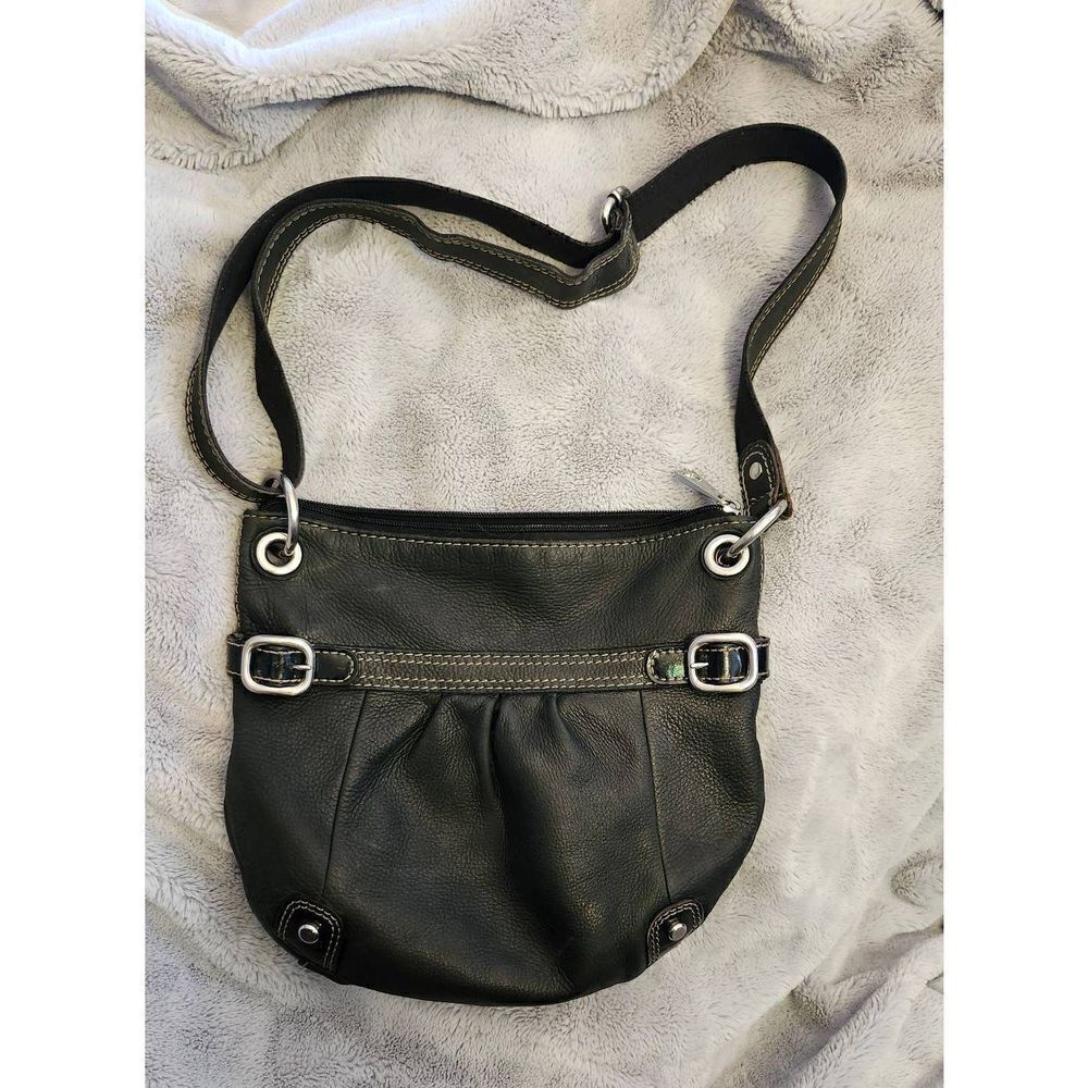 Fossil Black Pebbled Leather Hobo Crossbody Bag Clean